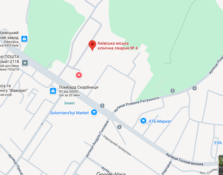 Розташування Київської міської клінічної лікарні №4 на карті
